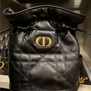 Christian Dior Black Caro Pouch Lambskin Drawstring Bag